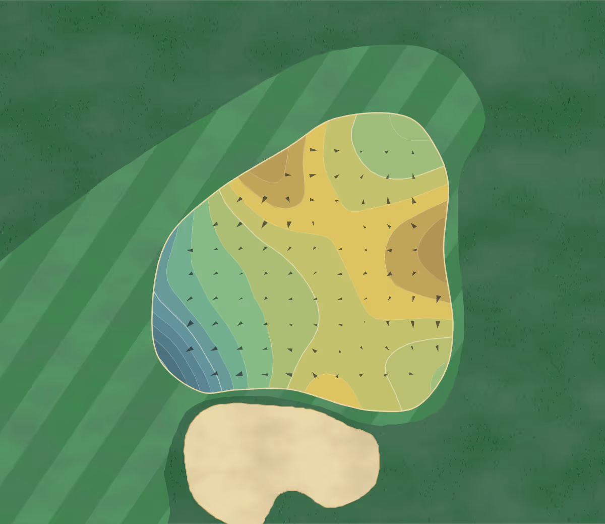 Green contour map of Westwood Country in Vienna, Virginia — 215 elevation contours at a 3-inch interval with fall-line arrows, traced from 1-meter lidar