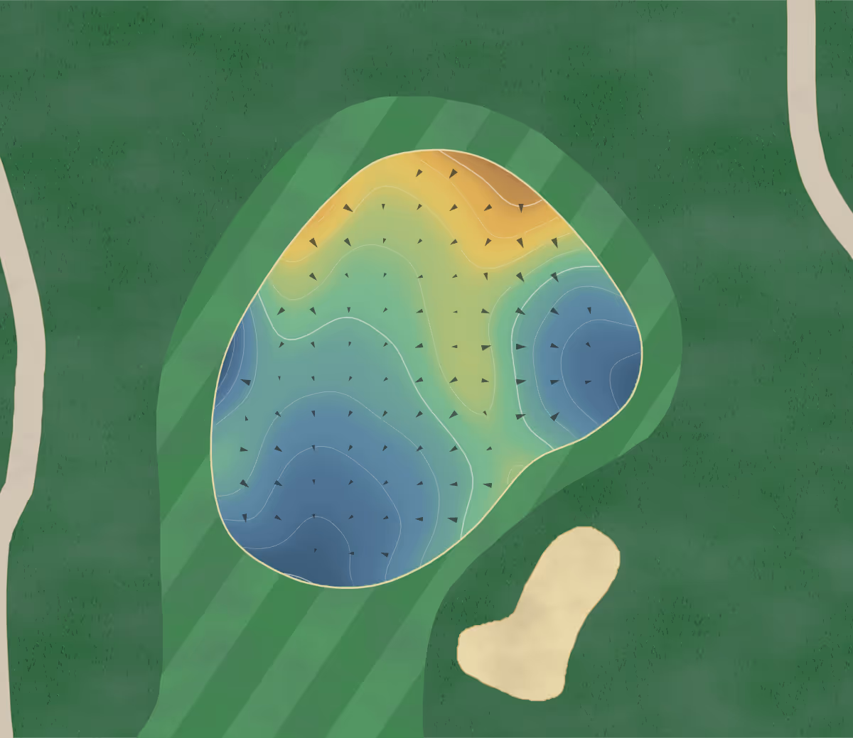 Green contour map of Westwood Park in Norman, Oklahoma — 193 elevation contours at a 3-inch interval with fall-line arrows, traced from 1-meter lidar