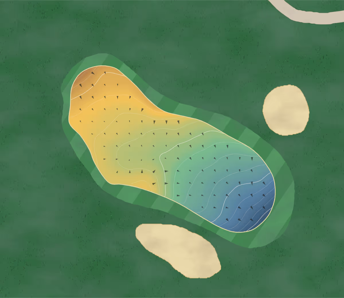 Green contour map of Westwood Plateau in Coquitlam, Canada: 119 elevation contours at a 8-centimeter interval with fall-line arrows, traced from 1-meter lidar