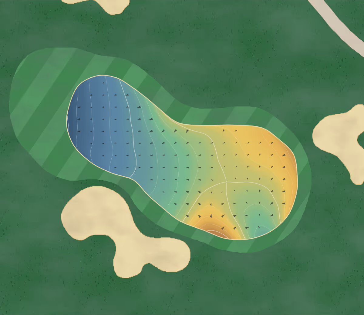 Green contour map of Westwood Plateau in Coquitlam, Canada — 119 elevation contours at a 8-centimeter interval with fall-line arrows, traced from 1-meter lidar