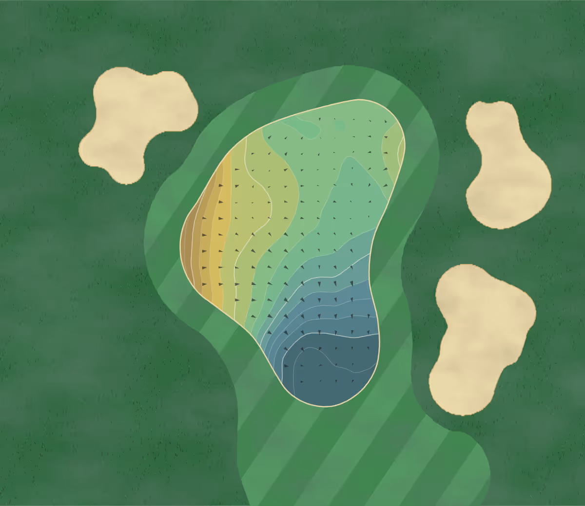 Green contour map of Wetherby GC in Wetherby, England — 173 elevation contours at a 8-centimeter interval with fall-line arrows, traced from 1-meter lidar