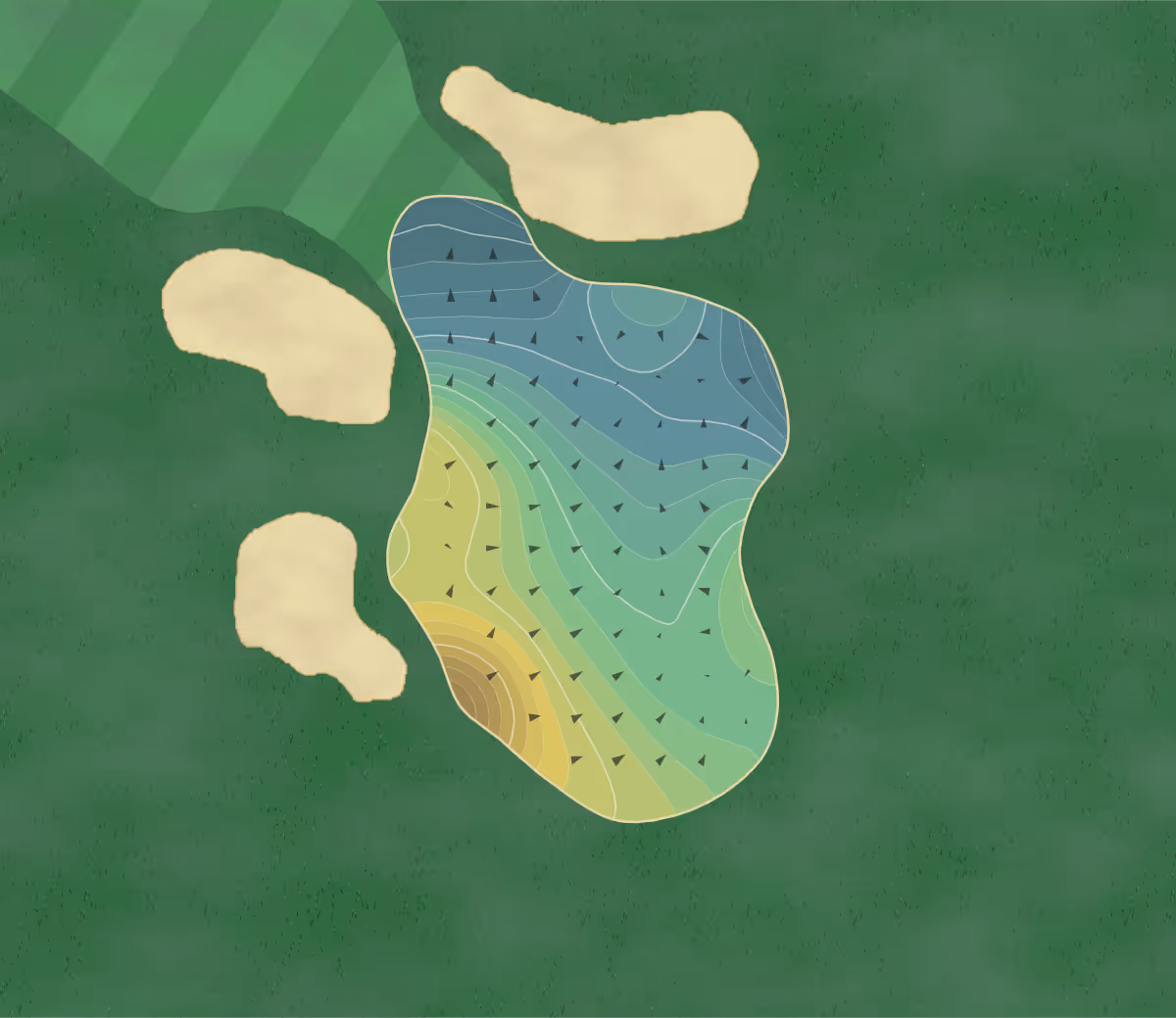 Green contour map of Wetlands GC in Aberdeen, Maryland — 201 elevation contours at a 3-inch interval with fall-line arrows, traced from 1-meter lidar