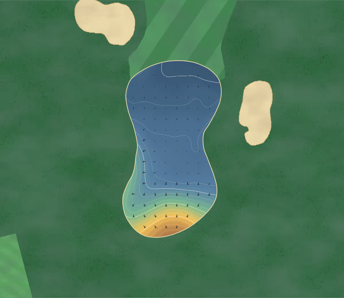 Green contour map of Weymouth in Weymouth, England: 161 elevation contours at a 8-centimeter interval with fall-line arrows, traced from 1-meter lidar