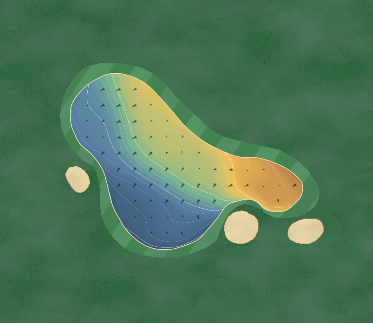 Green contour map of Whangarei in Whangārei, New Zealand — 186 elevation contours at a 8-centimeter interval with fall-line arrows, traced from 1-meter lidar
