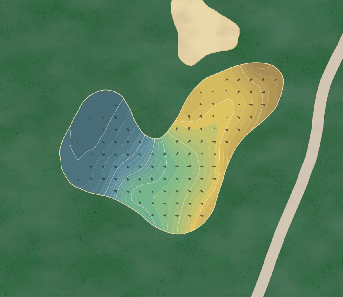 Green contour map of Wheeler Family in Wallingford, Connecticut — 247 elevation contours at a 3-inch interval with fall-line arrows, traced from 1-meter lidar