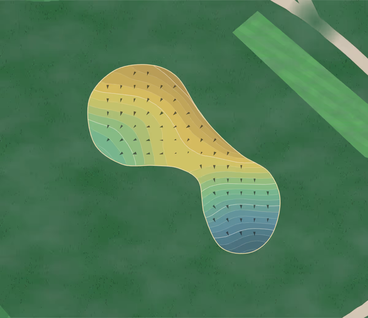 Green contour map of Whip Poor in Hudson, New Hampshire — 101 elevation contours at a 3-inch interval with fall-line arrows, traced from 1-meter lidar