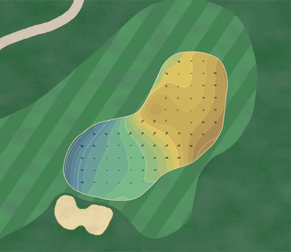 Green contour map of Whisper Rock in Scottsdale, Arizona — 281 elevation contours at a 3-inch interval with fall-line arrows, traced from 1-meter lidar
