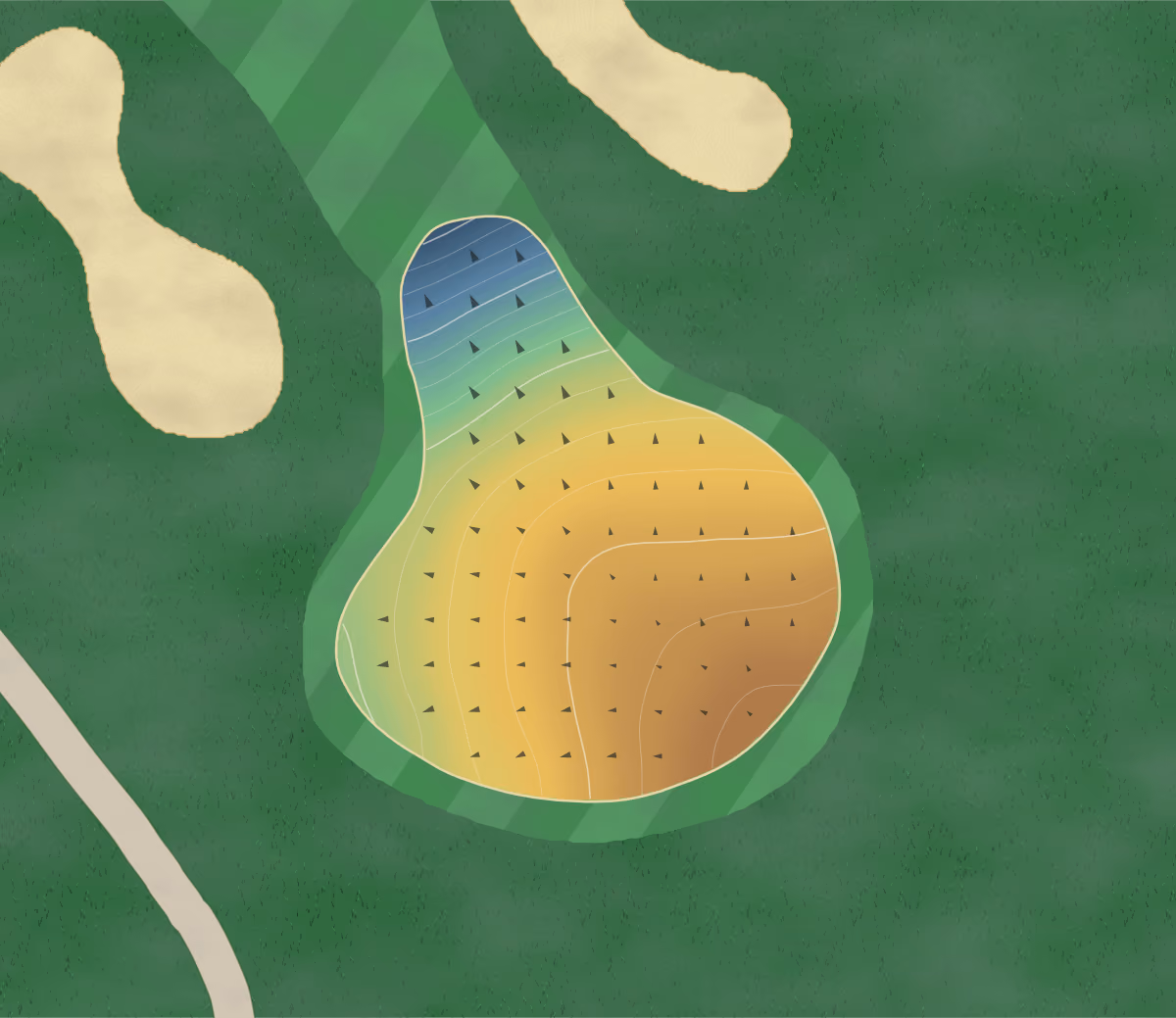 Green contour map of Whispering Woods in Fairview, Pennsylvania: 125 elevation contours at a 3-inch interval with fall-line arrows, traced from 1-meter lidar