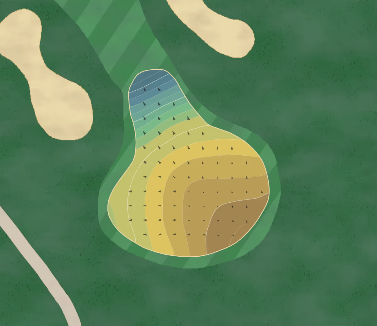 Green contour map of Whispering Woods in Fairview, Pennsylvania — 140 elevation contours at a 3-inch interval with fall-line arrows, traced from 1-meter lidar