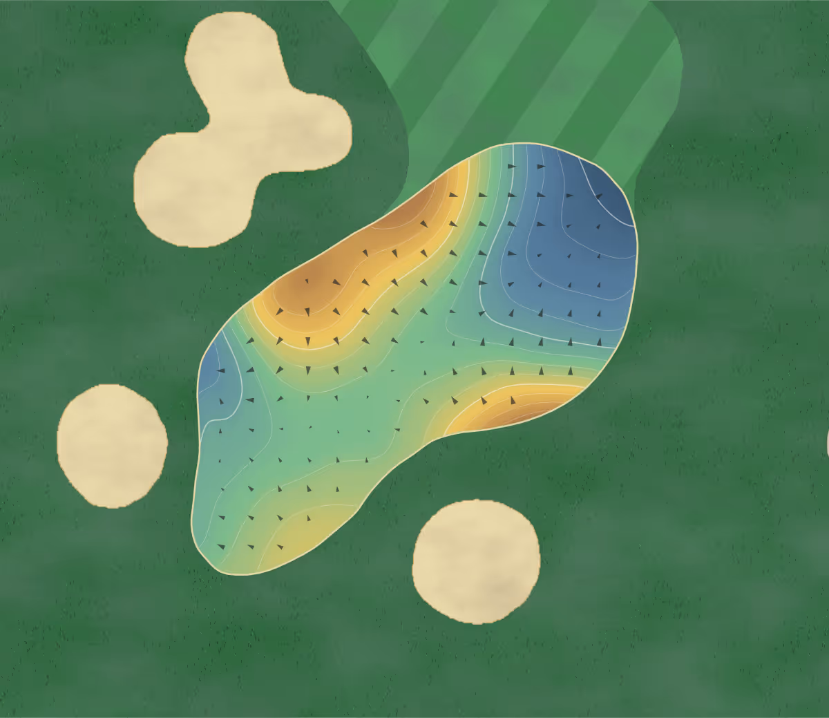 Green contour map of Whistle Bear in Cambridge, Canada: 178 elevation contours at a 8-centimeter interval with fall-line arrows, traced from 1-meter lidar