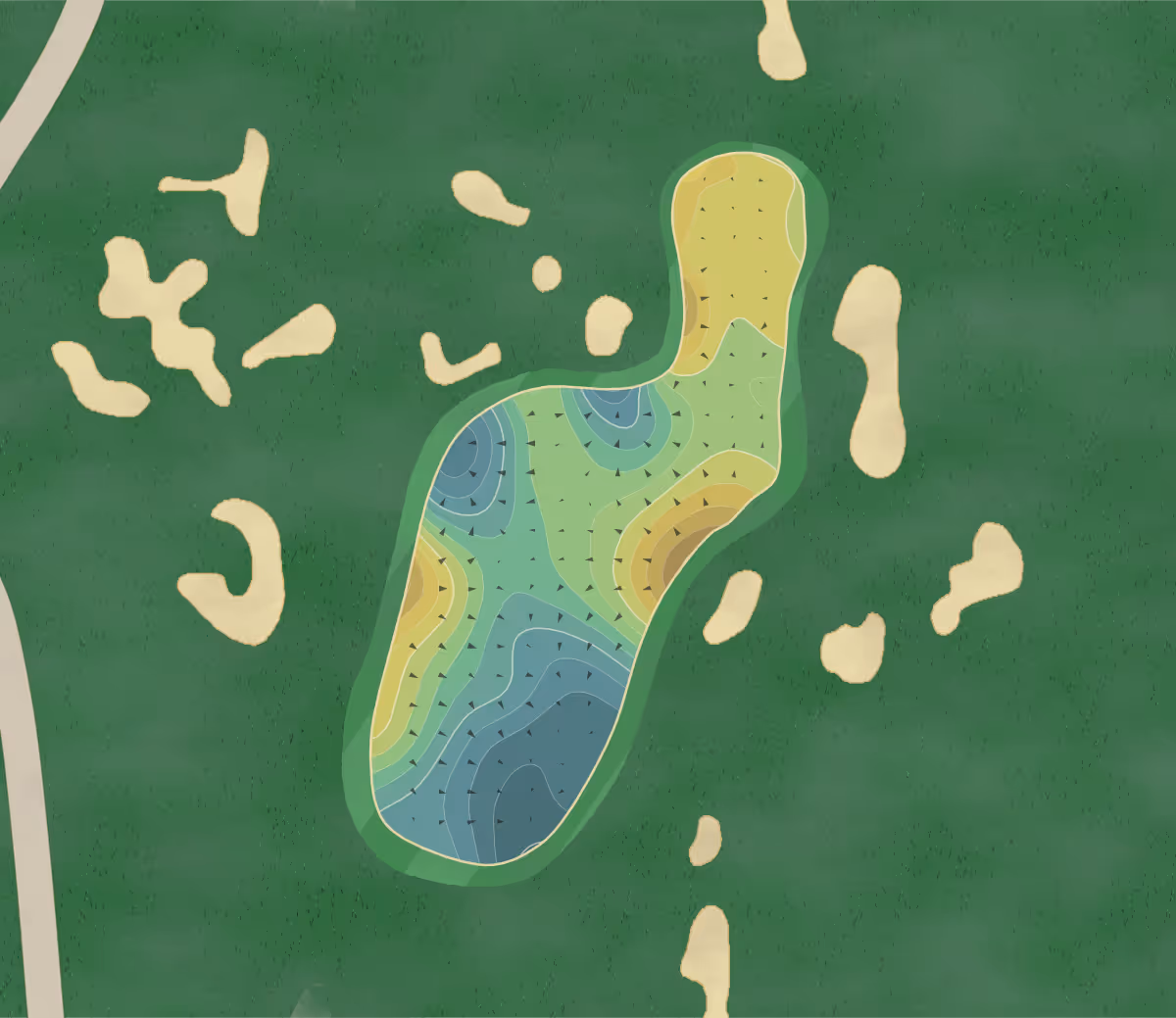 Green contour map of Whistling Straits in Haven, Wisconsin — 244 elevation contours at a 3-inch interval with fall-line arrows, traced from 1-meter lidar