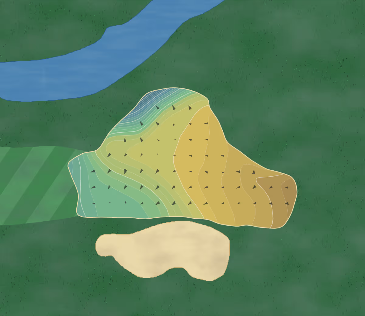 Green contour map of White Bluff New in Whitney, Texas — 243 elevation contours at a 3-inch interval with fall-line arrows, traced from 1-meter lidar