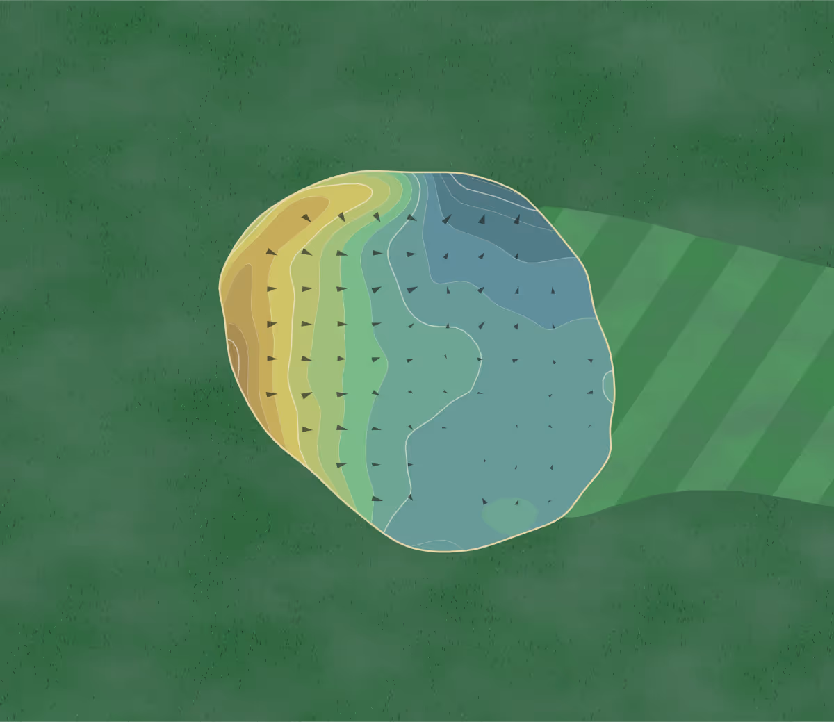 Green contour map of White Deer in Prudenville, Michigan — 150 elevation contours at a 3-inch interval with fall-line arrows, traced from 1-meter lidar