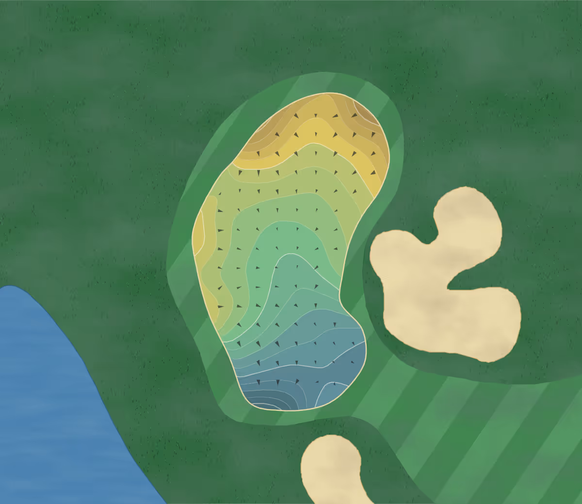 Green contour map of White Deer in Vernon Hills, Illinois — 207 elevation contours at a 3-inch interval with fall-line arrows, traced from 1-meter lidar