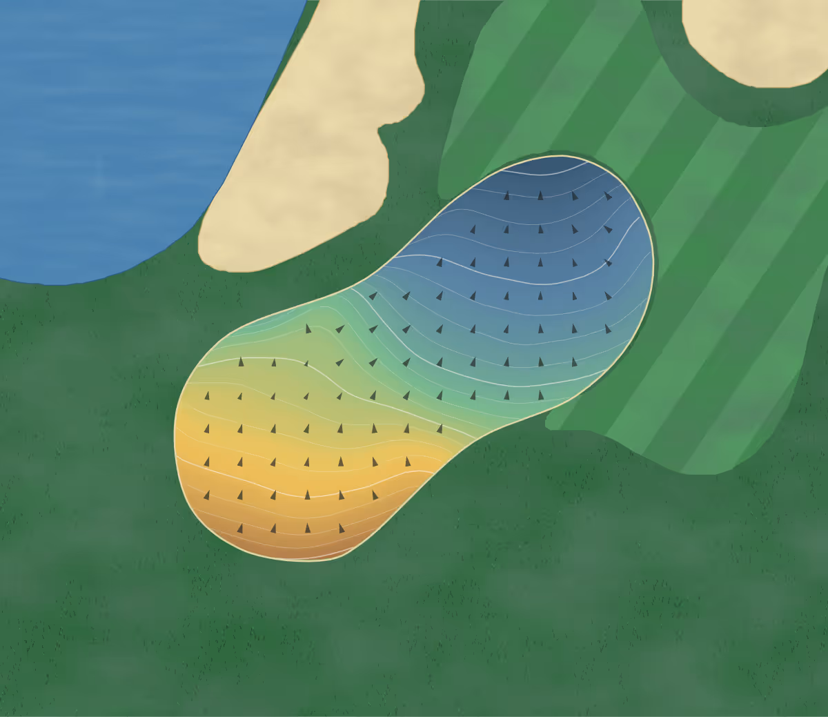 Green contour map of White Hawk in Crown Point, Indiana: 159 elevation contours at a 3-inch interval with fall-line arrows, traced from 1-meter lidar
