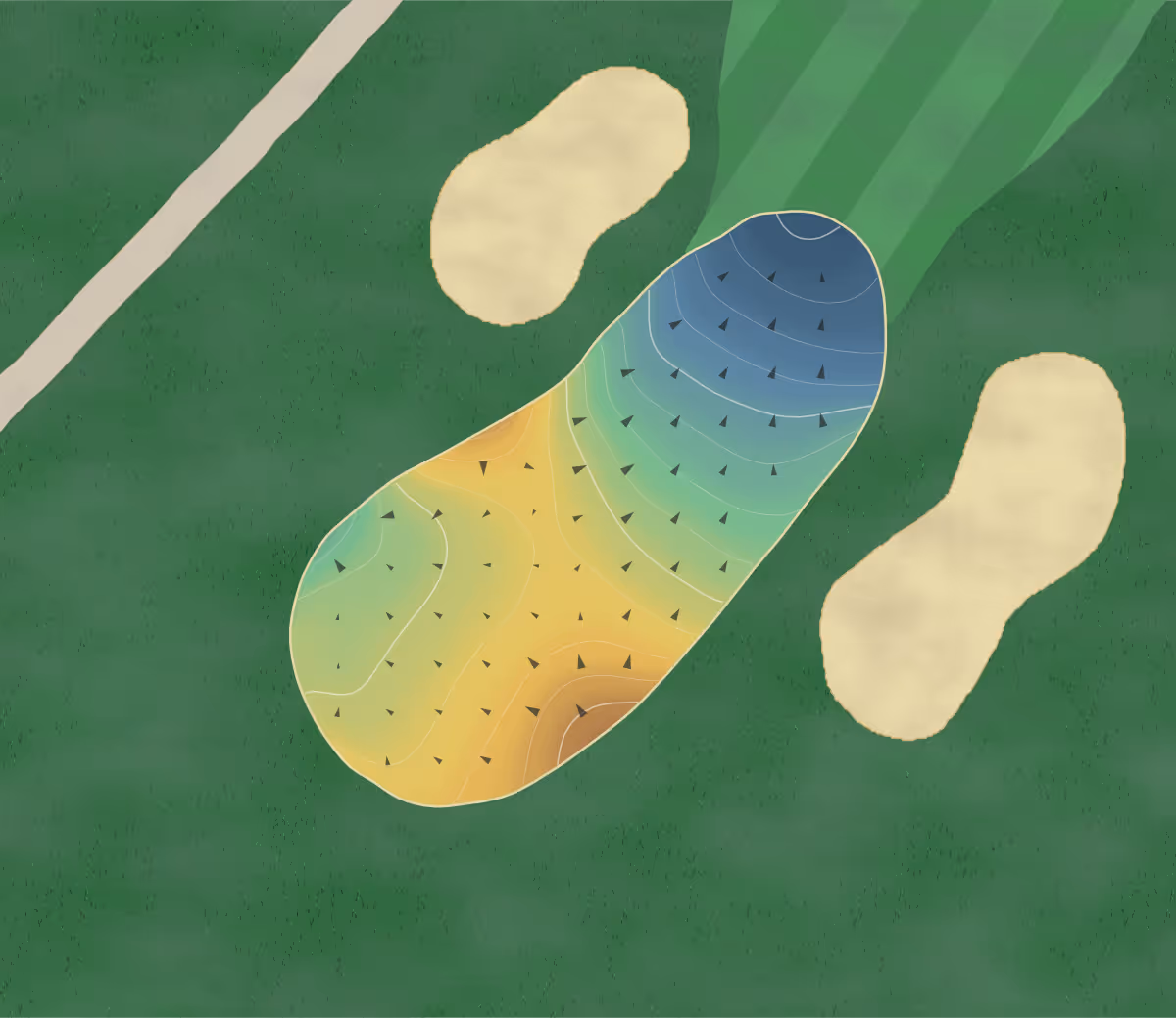 Green contour map of White Hawk Golf Club in Bixby, Oklahoma — 214 elevation contours at a 3-inch interval with fall-line arrows, traced from 1-meter lidar