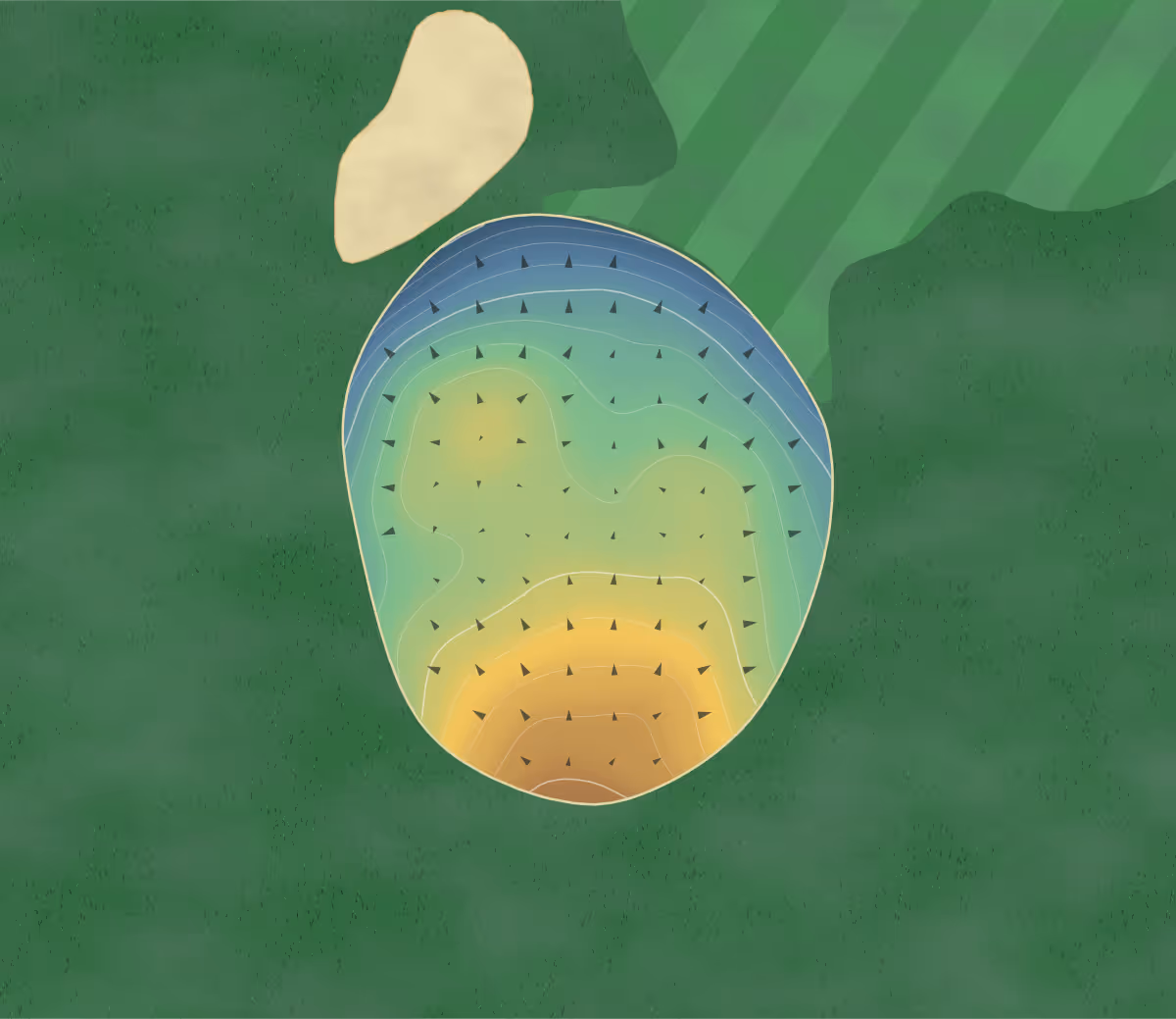 Green contour map of White Oaks in Hillsdale, Illinois: 168 elevation contours at a 3-inch interval with fall-line arrows, traced from 1-meter lidar