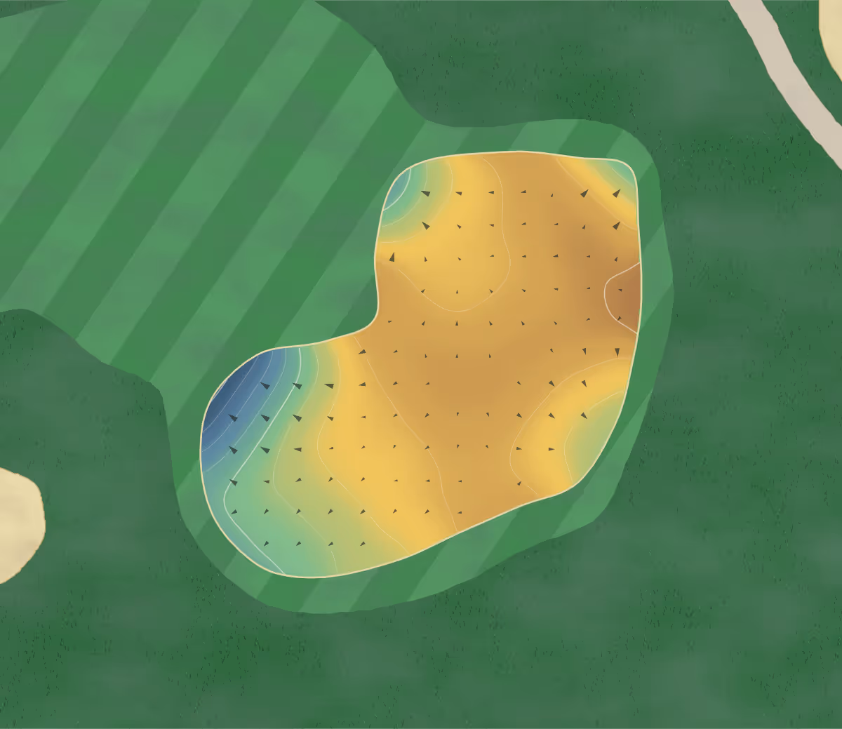 Green contour map of White Pines in Swanton, Ohio — 149 elevation contours at a 3-inch interval with fall-line arrows, traced from 1-meter lidar