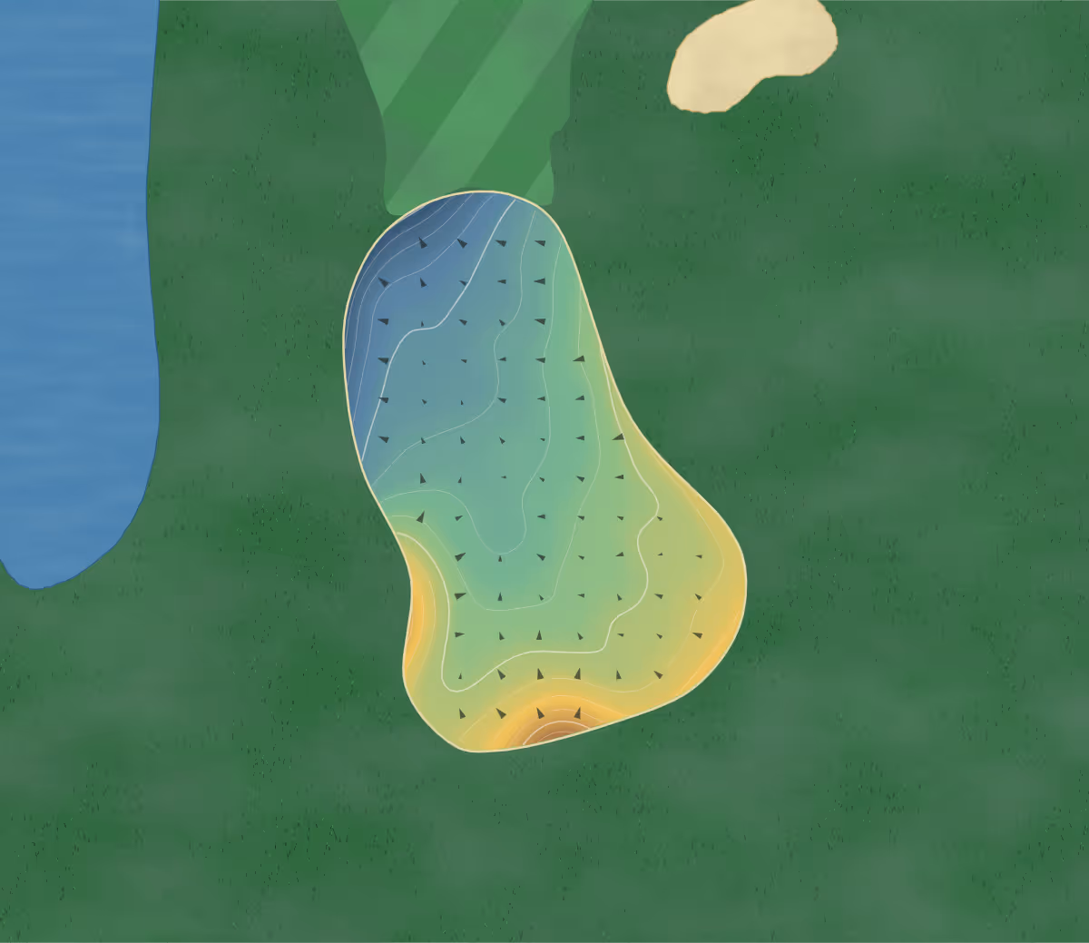 Green contour map of Whitefish Lake in Pierson, Michigan: 174 elevation contours at a 3-inch interval with fall-line arrows, traced from 1-meter lidar