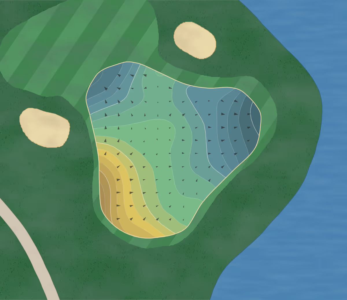 Green contour map of Whitetail Ridge in Yorkville, Illinois — 203 elevation contours at a 3-inch interval with fall-line arrows, traced from 1-meter lidar