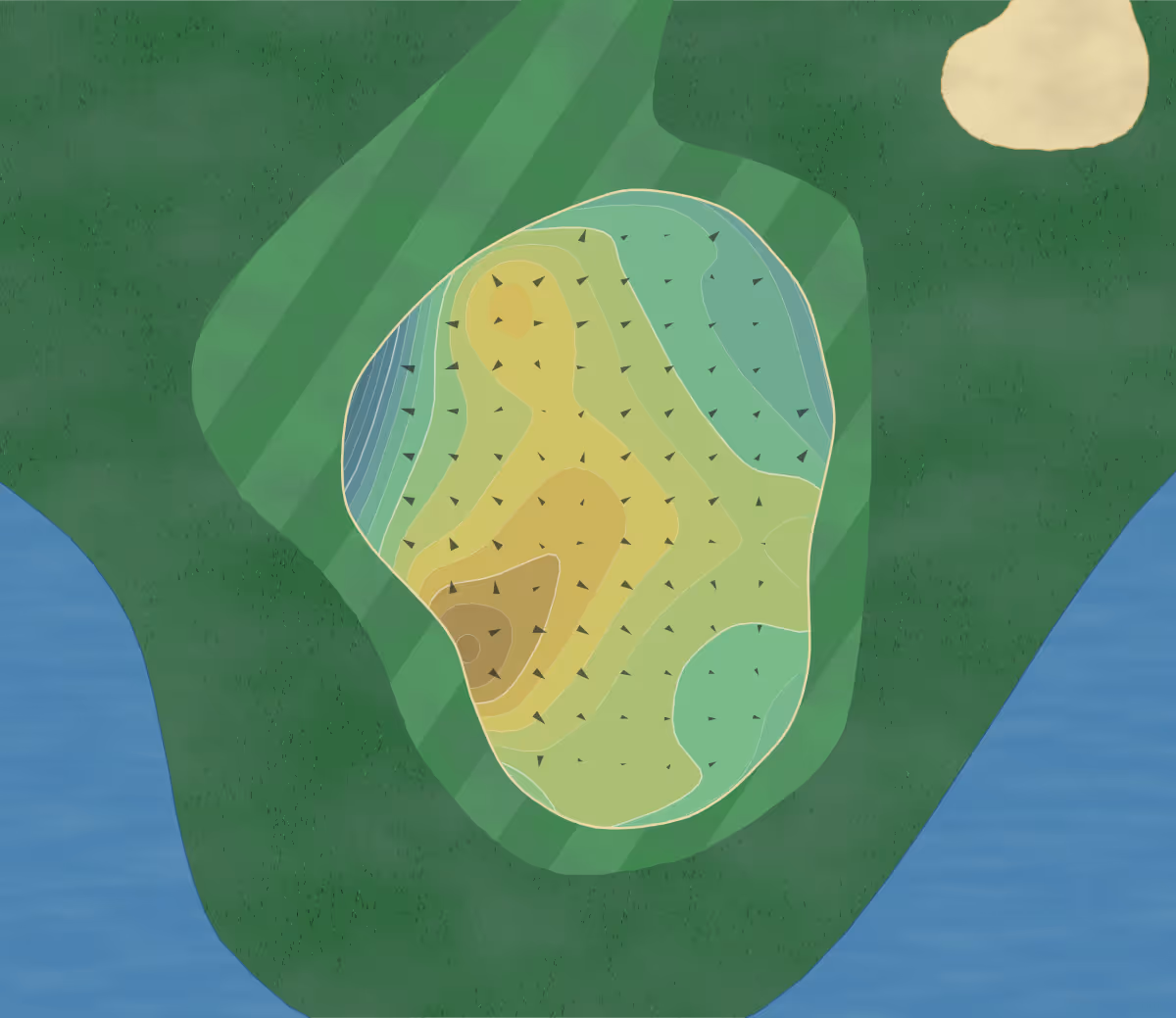 Green contour map of Whitewater Creek in Fayetteville, Georgia — 216 elevation contours at a 3-inch interval with fall-line arrows, traced from 1-meter lidar