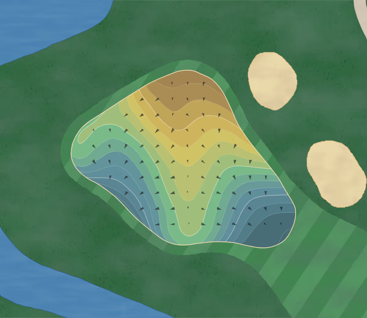 Green contour map of Whitney Oaks in Rocklin, California — 277 elevation contours at a 3-inch interval with fall-line arrows, traced from 1-meter lidar