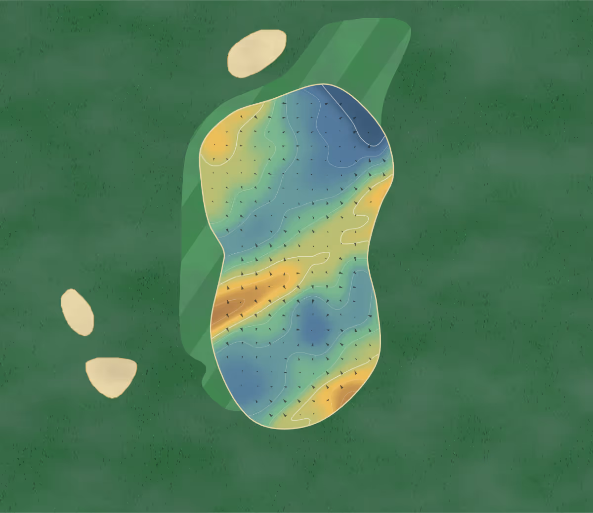 Green contour map of Whitstable & Seasalter in Whitstable, England: 54 elevation contours at a 8-centimeter interval with fall-line arrows, traced from 1-meter lidar