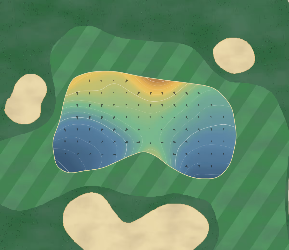 Green contour map of Wickenburg Ranch Golf in Wickenburg, Arizona — 262 elevation contours at a 3-inch interval with fall-line arrows, traced from 1-meter lidar