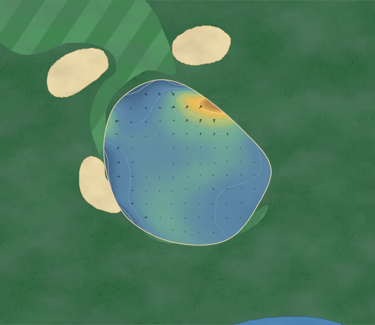 Green contour map of Widnes in Widnes, England: 101 elevation contours at a 8-centimeter interval with fall-line arrows, traced from 1-meter lidar