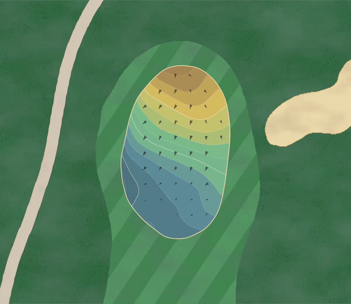 Green contour map of Wigwam in Litchfield Park, Arizona — 176 elevation contours at a 3-inch interval with fall-line arrows, traced from 1-meter lidar