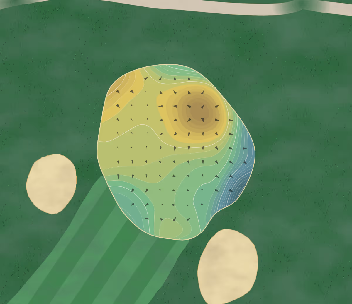 Green contour map of Wild Quail in Wyoming, Delaware — 333 elevation contours at a 3-inch interval with fall-line arrows, traced from 1-meter lidar