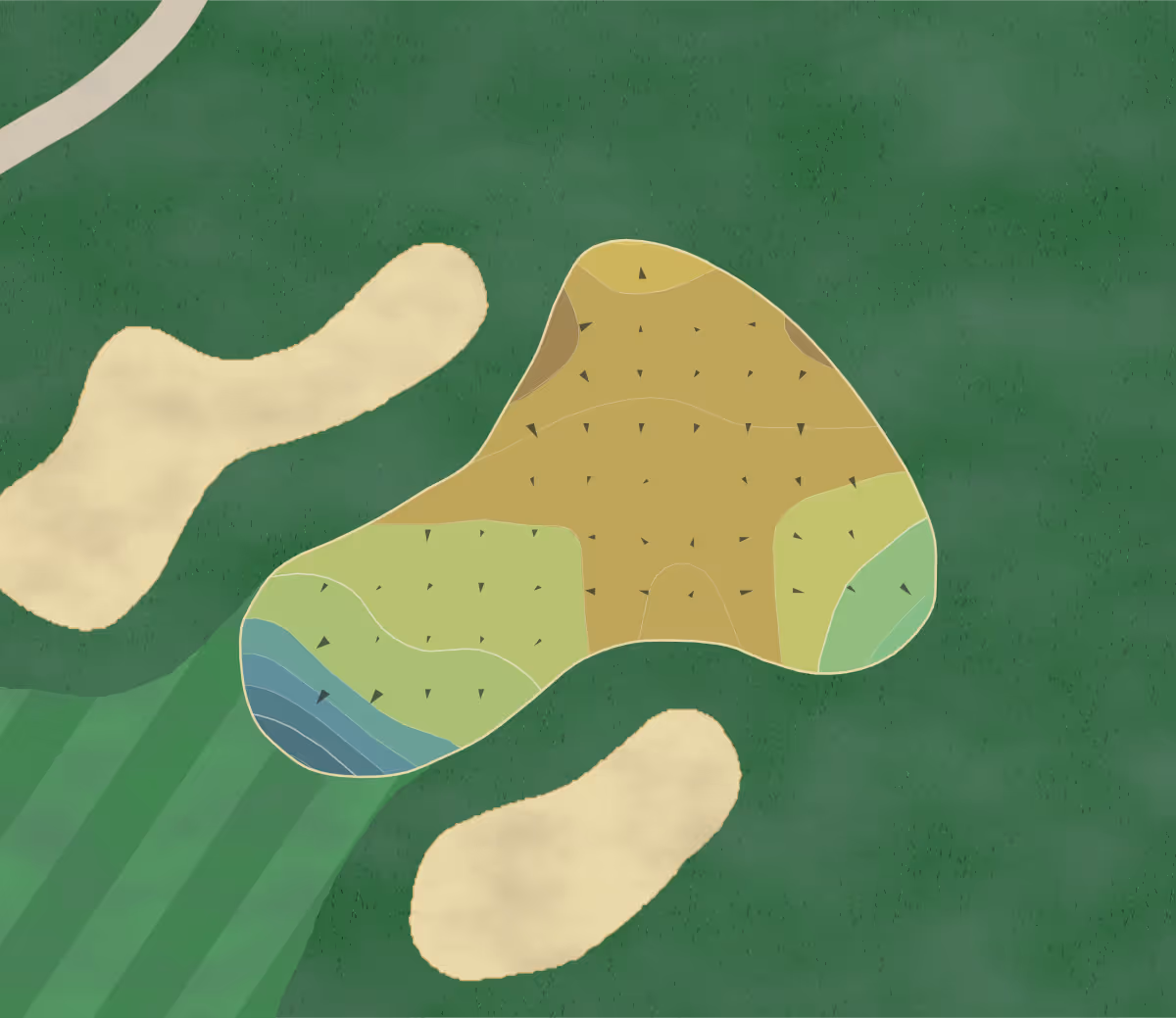 Green contour map of Wild Wings in Woodland, California — 135 elevation contours at a 3-inch interval with fall-line arrows, traced from 1-meter lidar