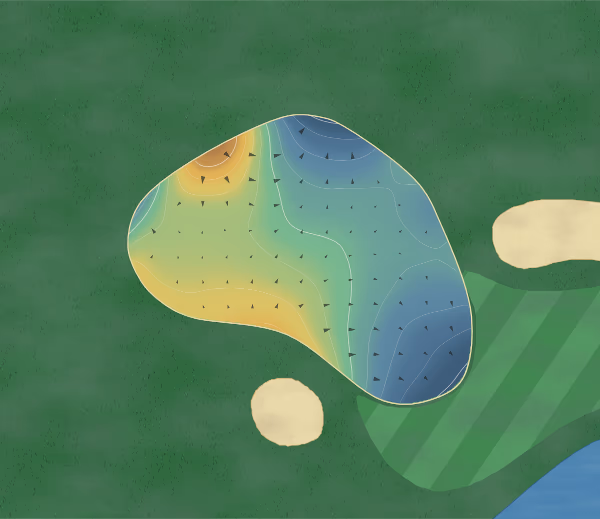 Green contour map of WIldcat Creek in Kokomo, Indiana: 114 elevation contours at a 3-inch interval with fall-line arrows, traced from 1-meter lidar
