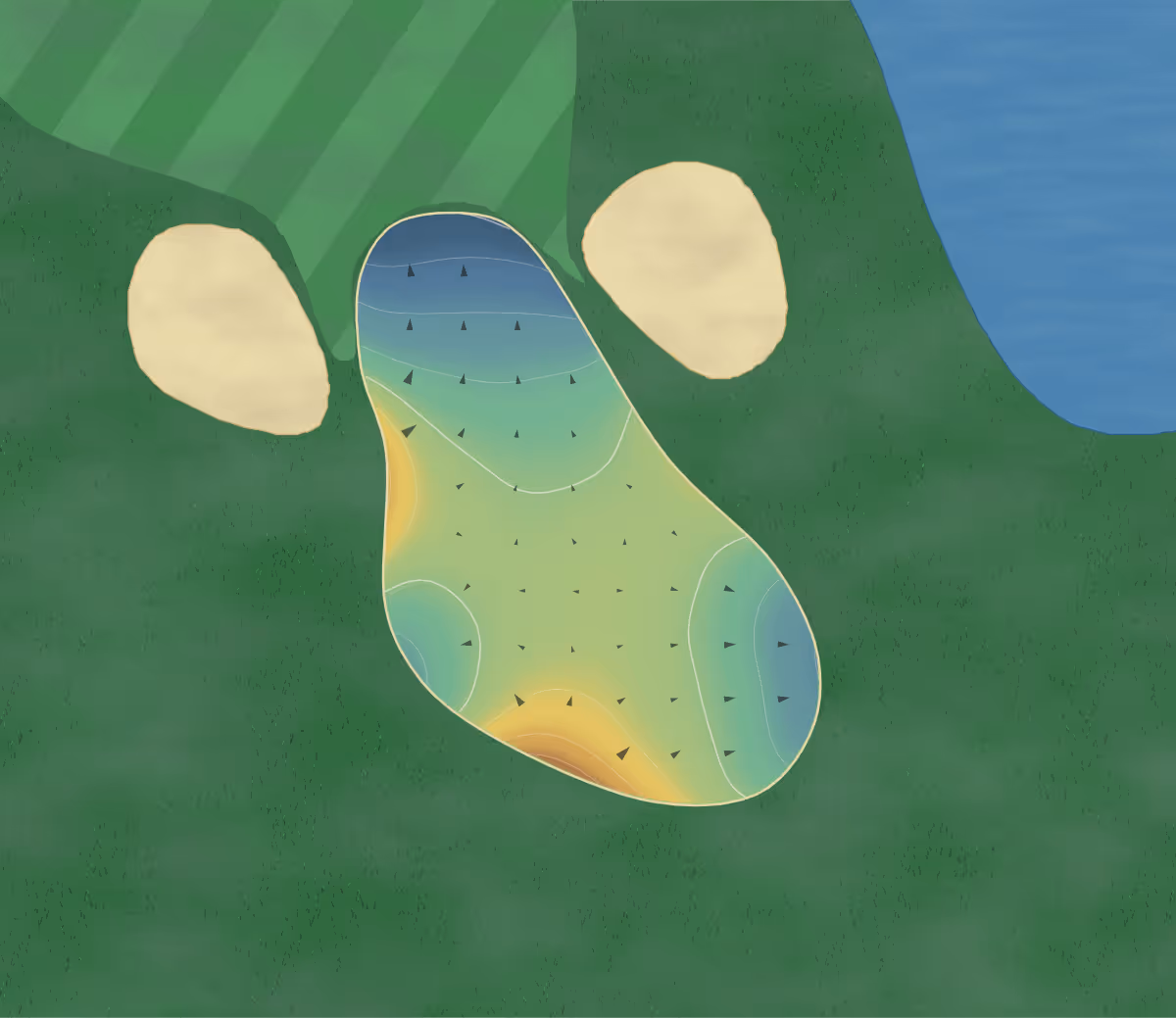 Green contour map of Wildflower Preserve in Naples, Florida: 132 elevation contours at a 3-inch interval with fall-line arrows, traced from 1-meter lidar
