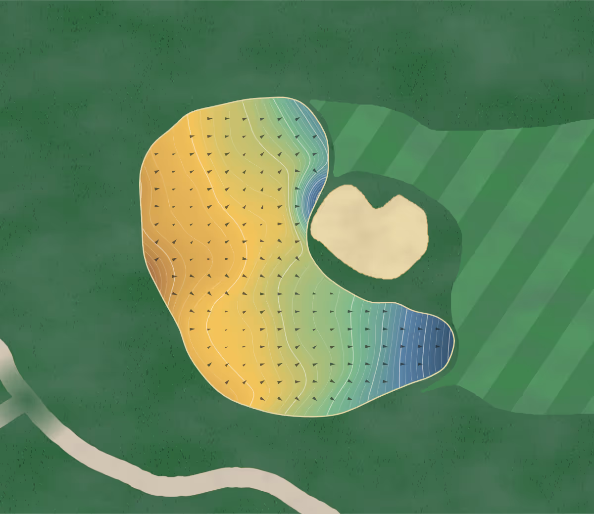 Green contour map of Wildstone in Cranbrook, Canada — 321 elevation contours at a 8-centimeter interval with fall-line arrows, traced from 1-meter lidar