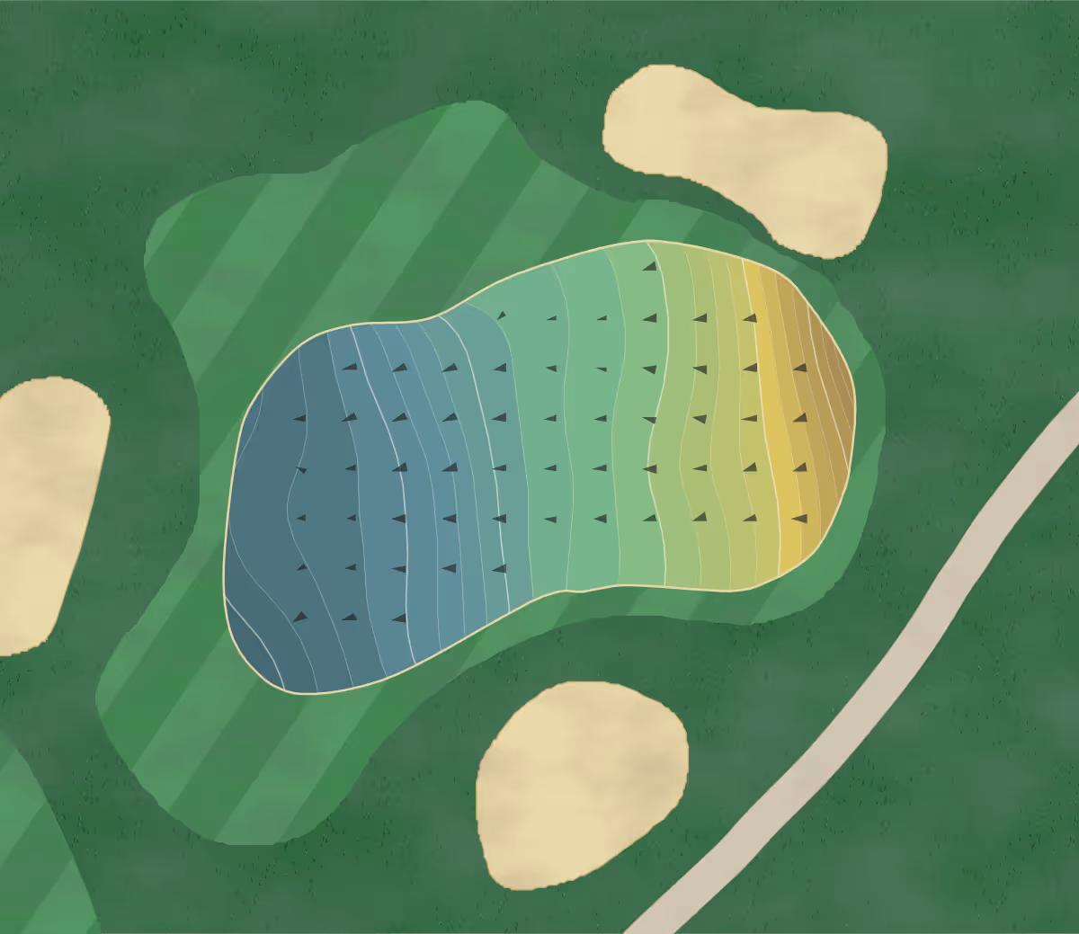 Green contour map of Wildwood CC in Louisville, Kentucky — 280 elevation contours at a 3-inch interval with fall-line arrows, traced from 1-meter lidar