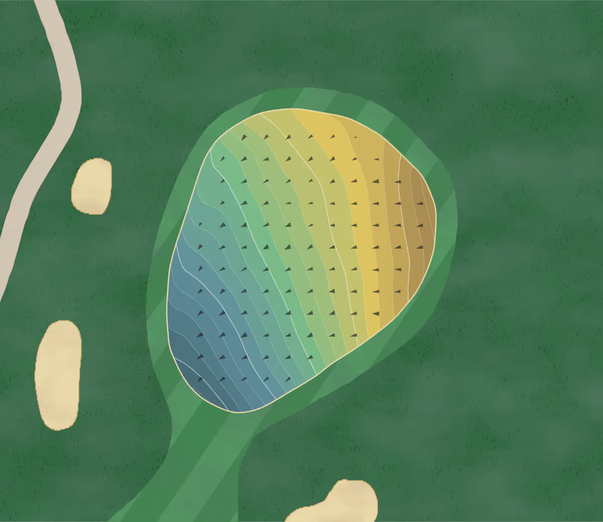 Green contour map of Williston CC in Williston, Vermont — 211 elevation contours at a 3-inch interval with fall-line arrows, traced from 1-meter lidar
