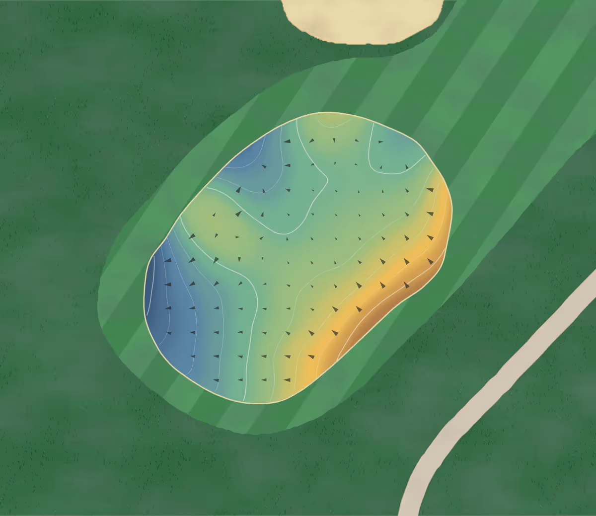Green contour map of Willow Brook in South Windsor, Connecticut — 145 elevation contours at a 3-inch interval with fall-line arrows, traced from 1-meter lidar