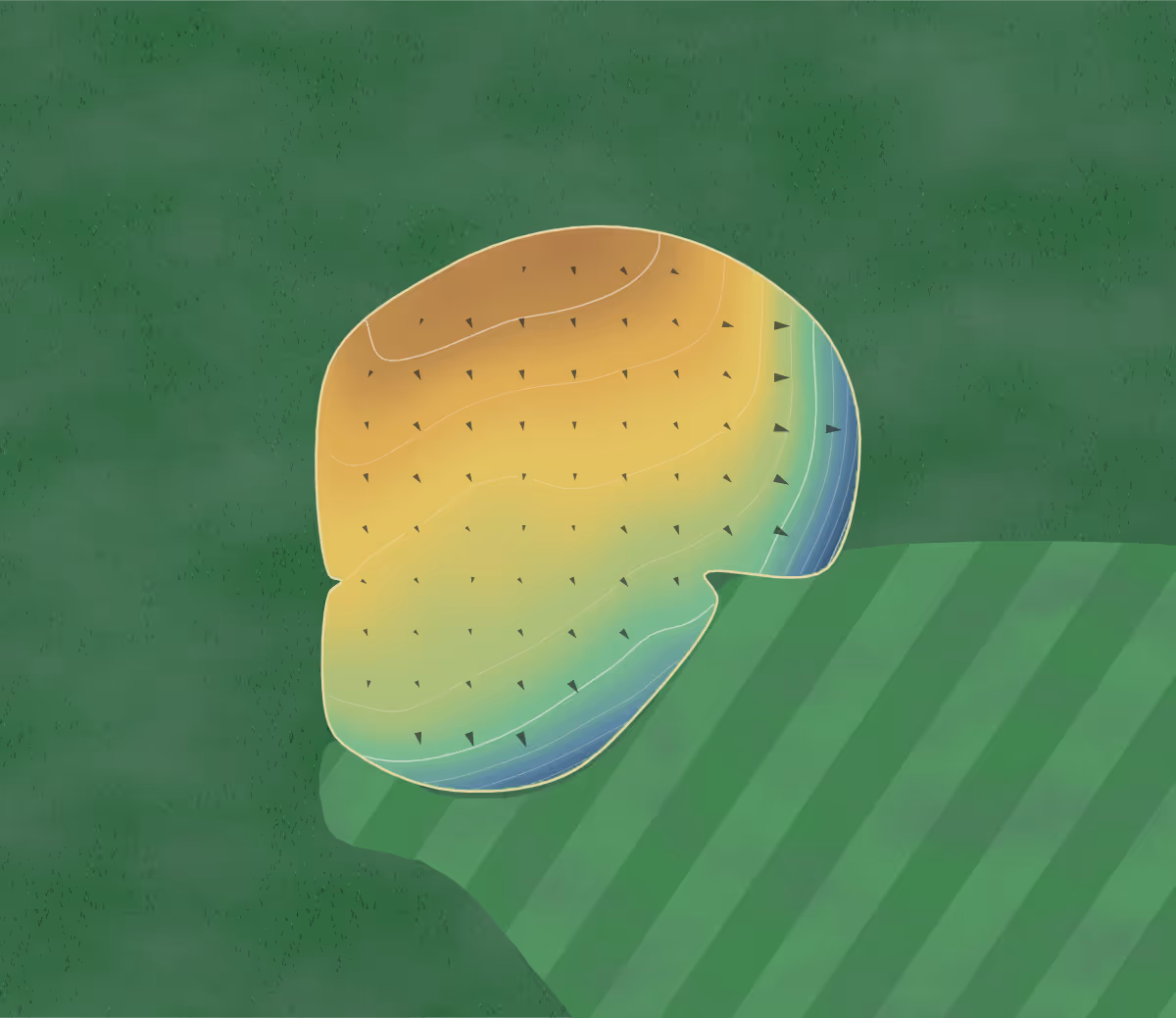 Green contour map of Willow Creek in Rocky Mount, Virginia — 45 elevation contours at a 3-inch interval with fall-line arrows, traced from 1-meter lidar