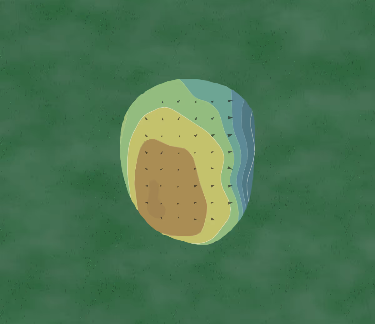 Green contour map of Willow Creek Golf Club in Stockbridge, Michigan — 12 elevation contours at a 3-inch interval with fall-line arrows, traced from 1-meter lidar