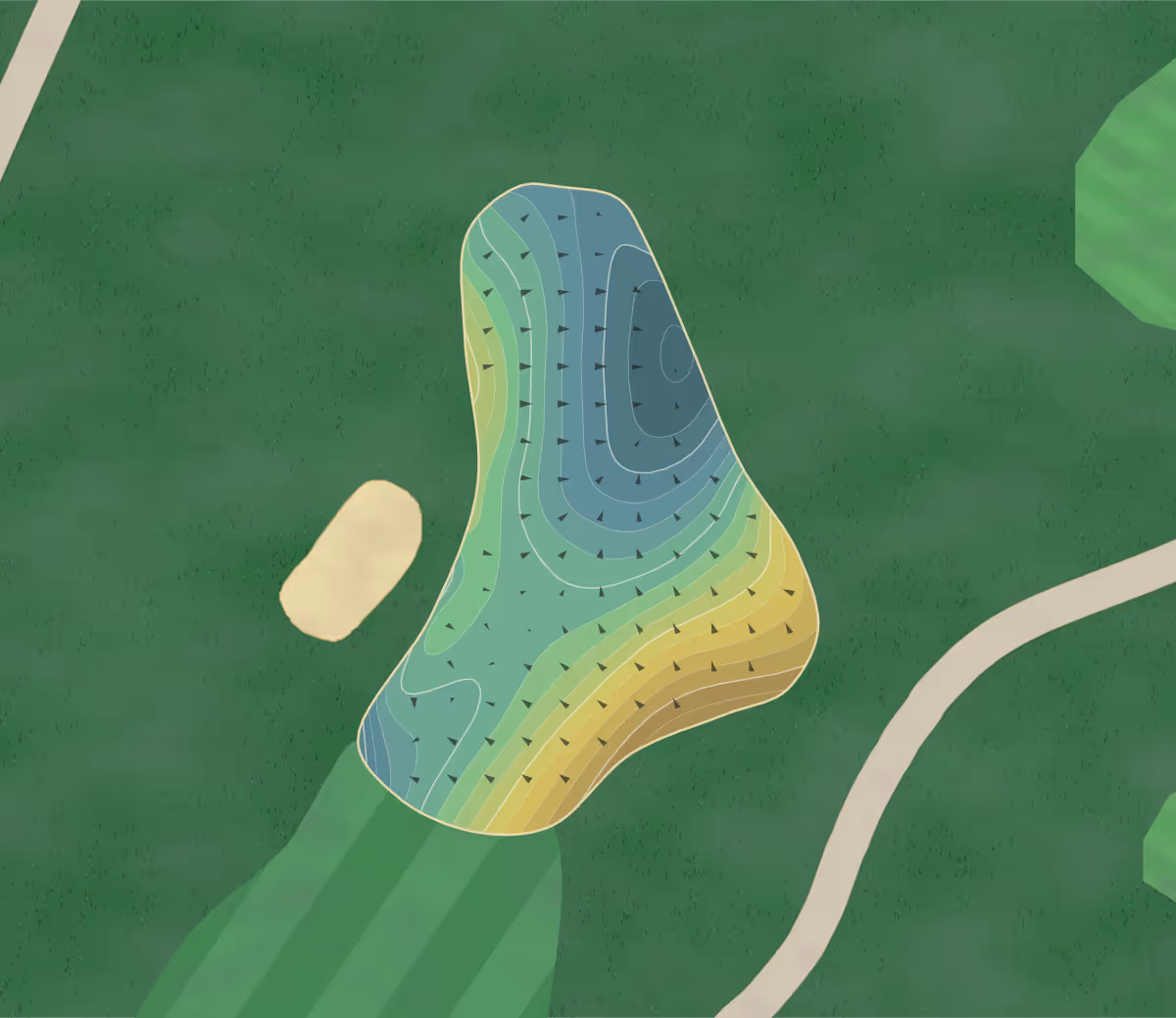 Green contour map of Willow Hill in Northbrook, Illinois — 148 elevation contours at a 3-inch interval with fall-line arrows, traced from 1-meter lidar
