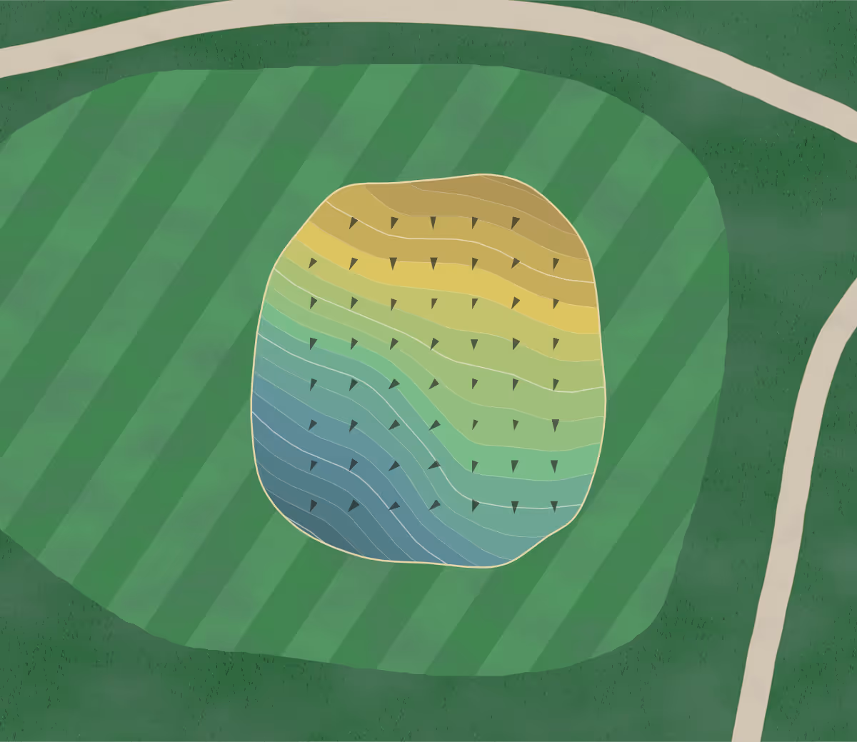 Green contour map of Willow Ridge Golf Course in Mcewen, Tennessee — 194 elevation contours at a 3-inch interval with fall-line arrows, traced from 1-meter lidar