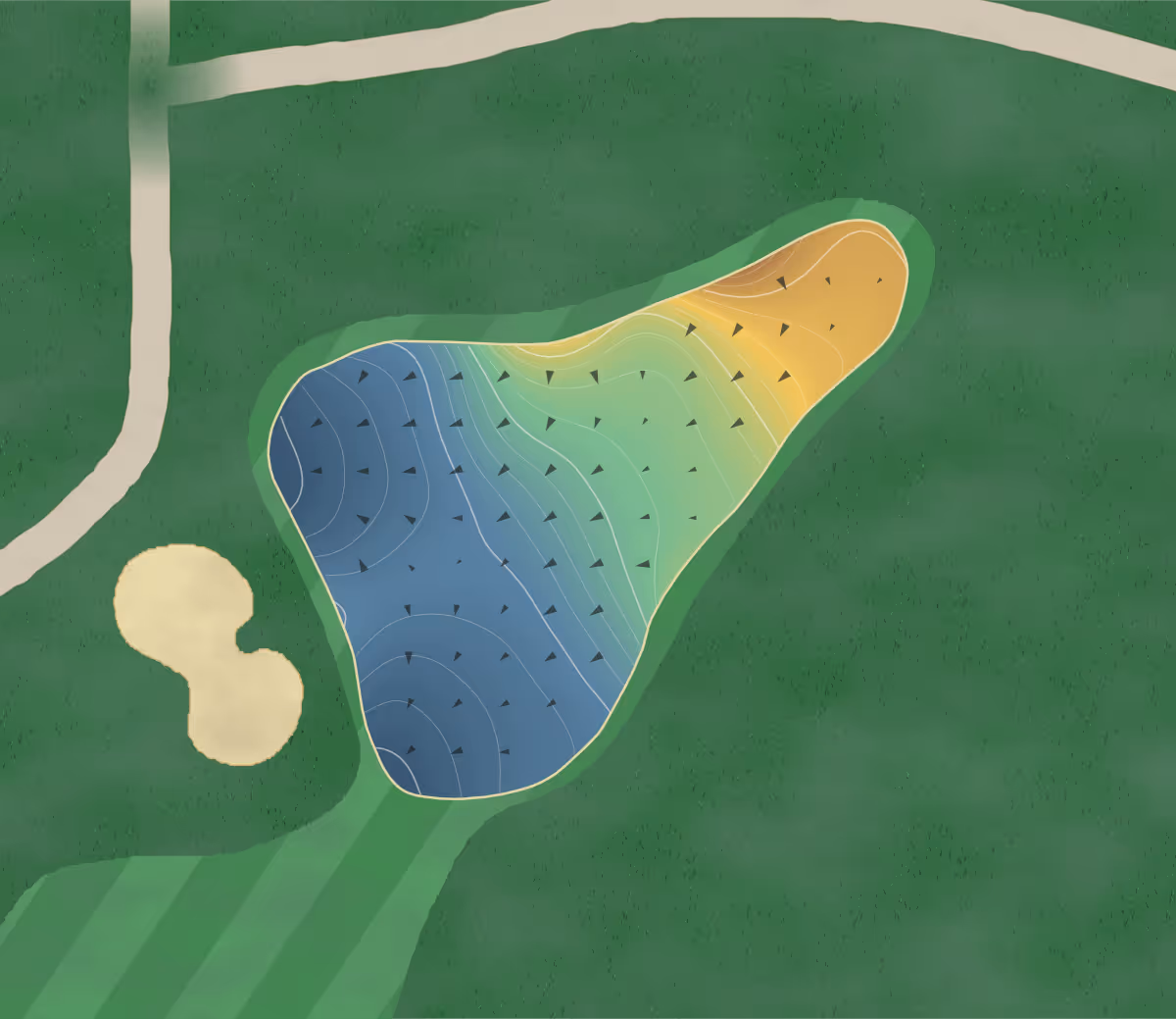 Green contour map of Willowbend in South Yarmouth, Massachusetts — 109 elevation contours at a 3-inch interval with fall-line arrows, traced from 1-meter lidar