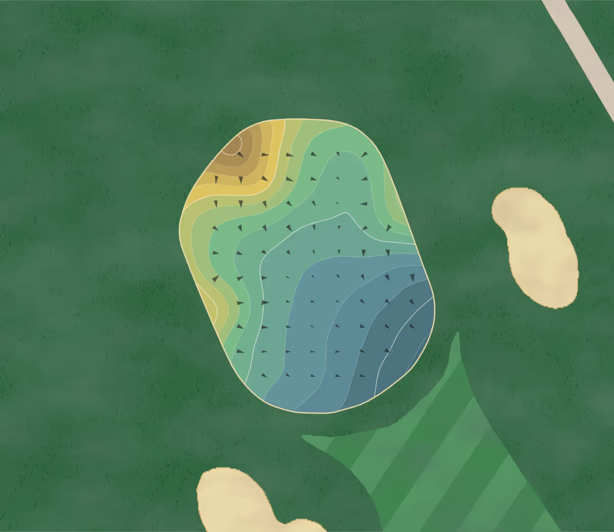 Green contour map of Willowdale GC in Scarborough, Maine — 156 elevation contours at a 3-inch interval with fall-line arrows, traced from 1-meter lidar