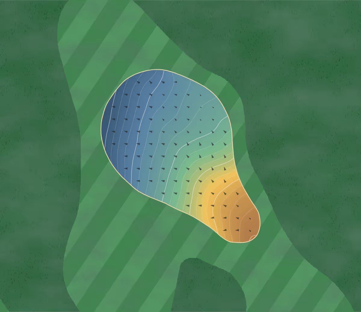 Green contour map of Wiltshire in Swindon, United Kingdom — 159 elevation contours at a 8-centimeter interval with fall-line arrows, traced from 1-meter lidar
