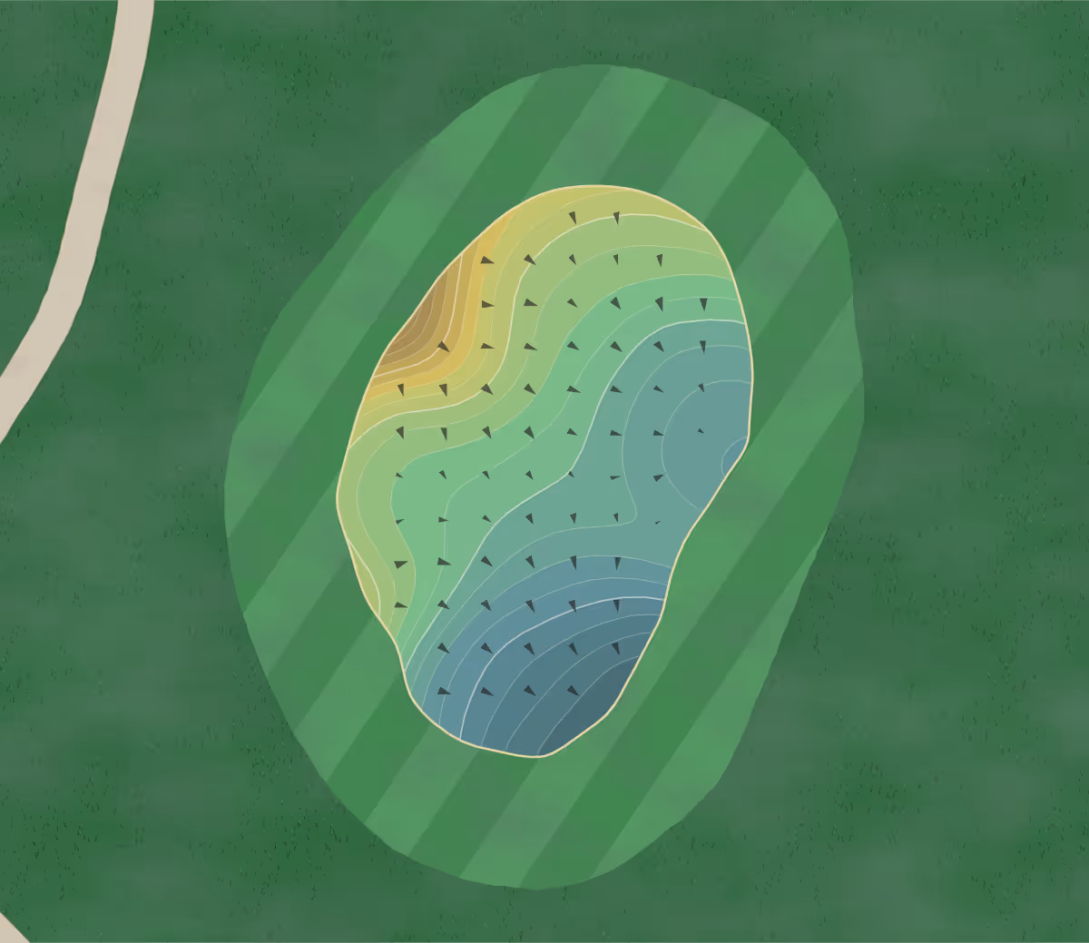 Green contour map of Windermere GC in Cumming, Georgia — 239 elevation contours at a 3-inch interval with fall-line arrows, traced from 1-meter lidar