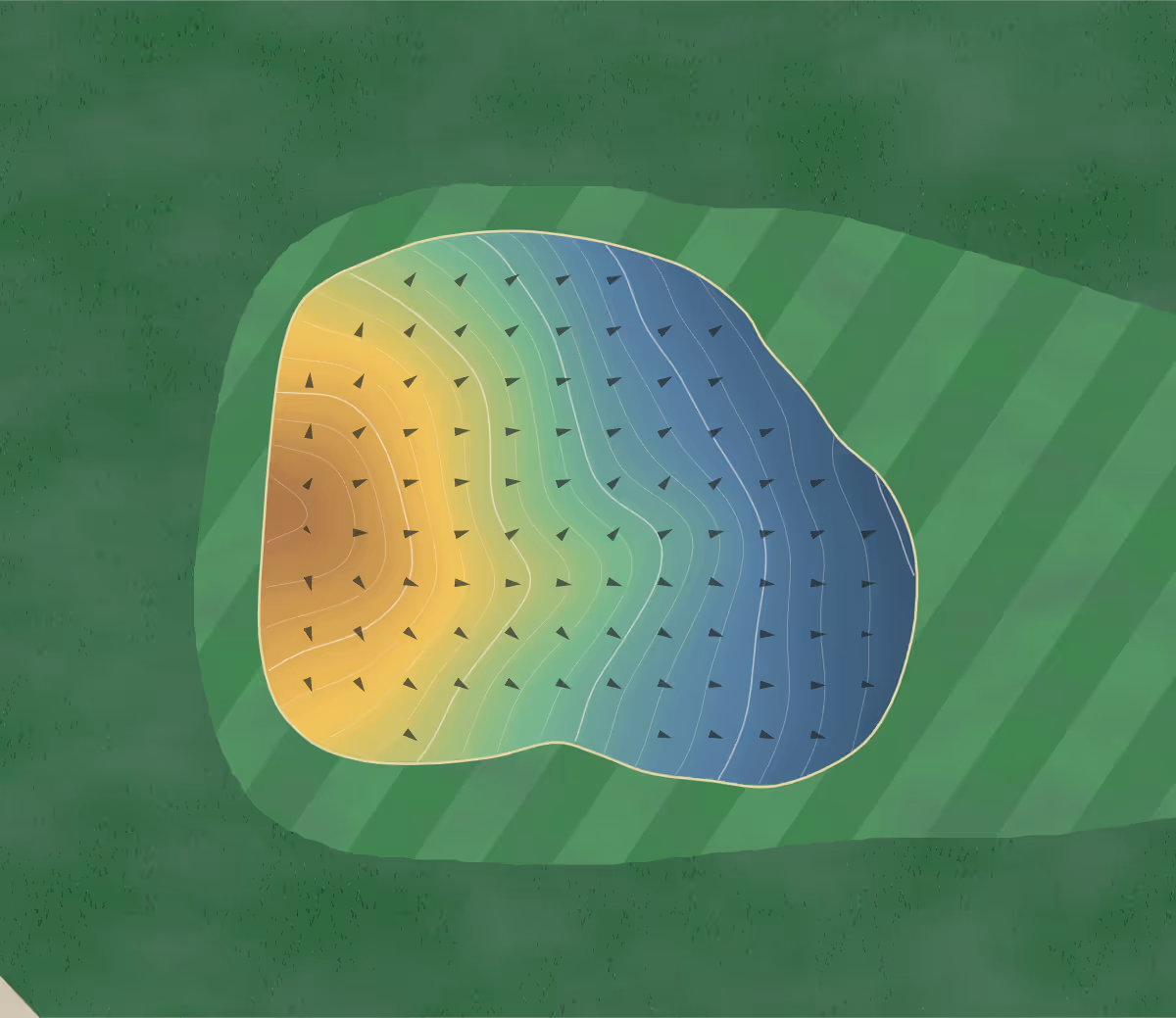 Green contour map of Winding Ridge in Indiana, United States — 201 elevation contours at a 3-inch interval with fall-line arrows, traced from 1-meter lidar