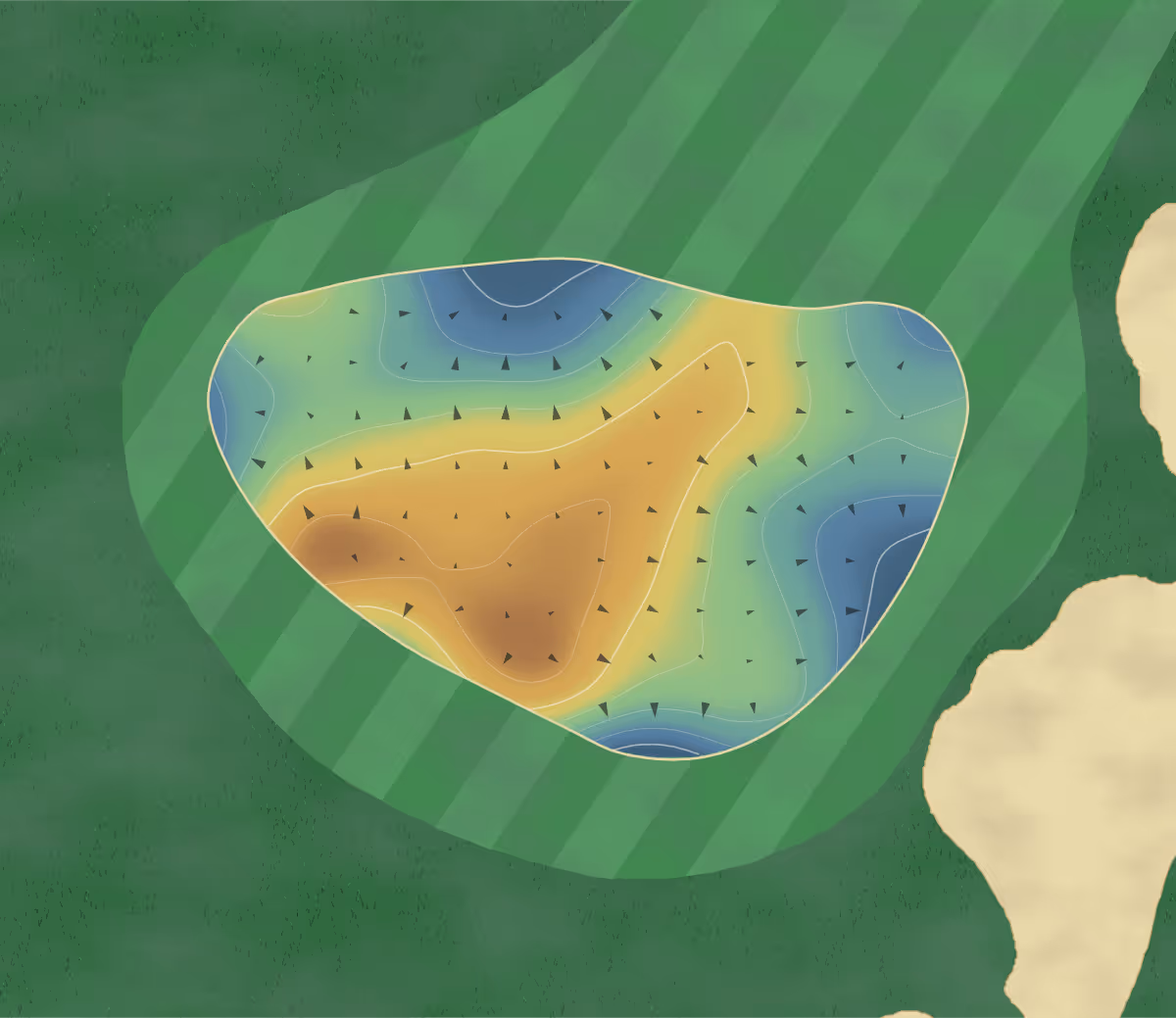 Green contour map of Windswept Dunes in Freeport, Florida — 16 elevation contours at a 3-inch interval with fall-line arrows, traced from 1-meter lidar