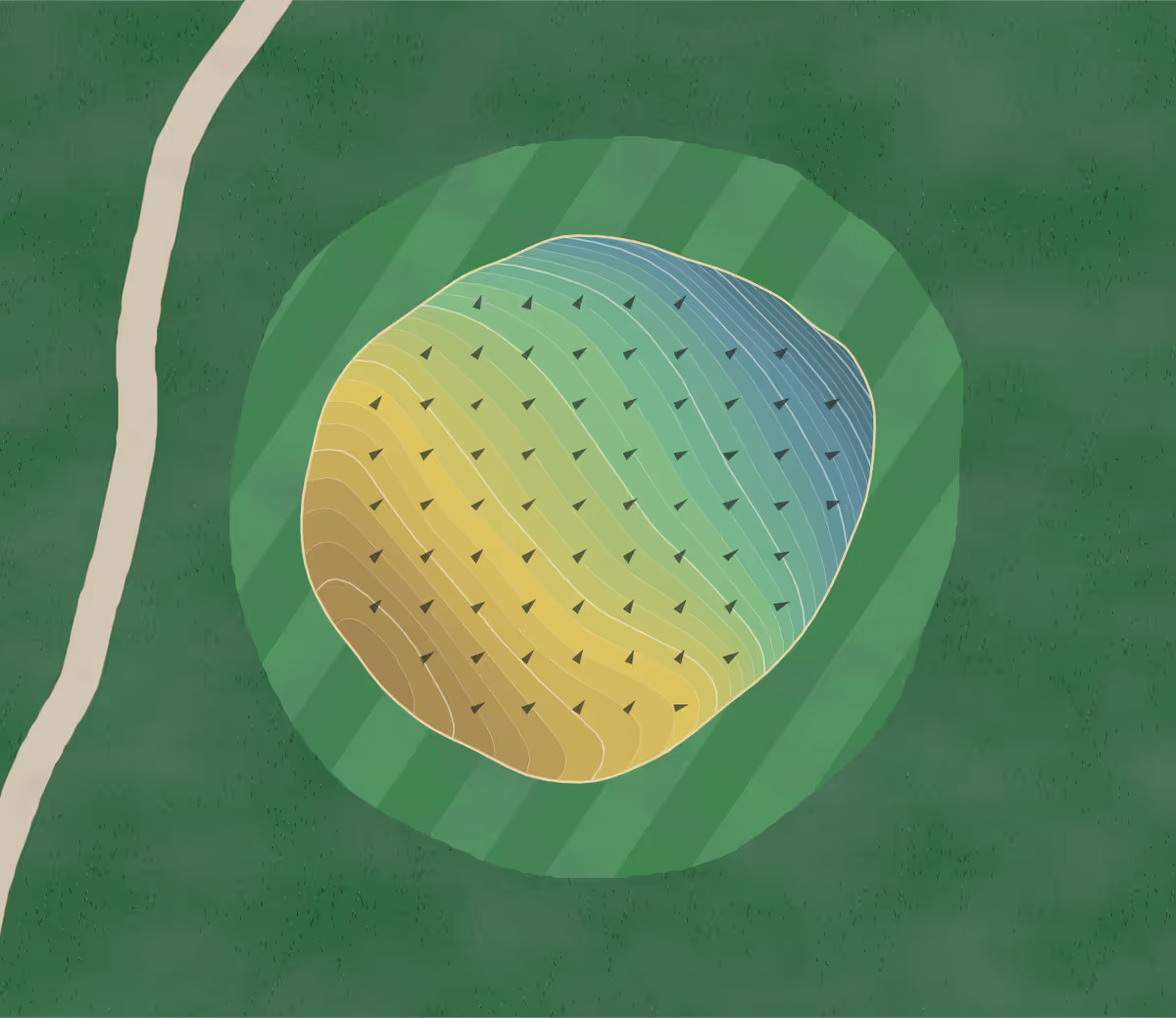Green contour map of Windwood Hollow in United States — 232 elevation contours at a 3-inch interval with fall-line arrows, traced from 1-meter lidar