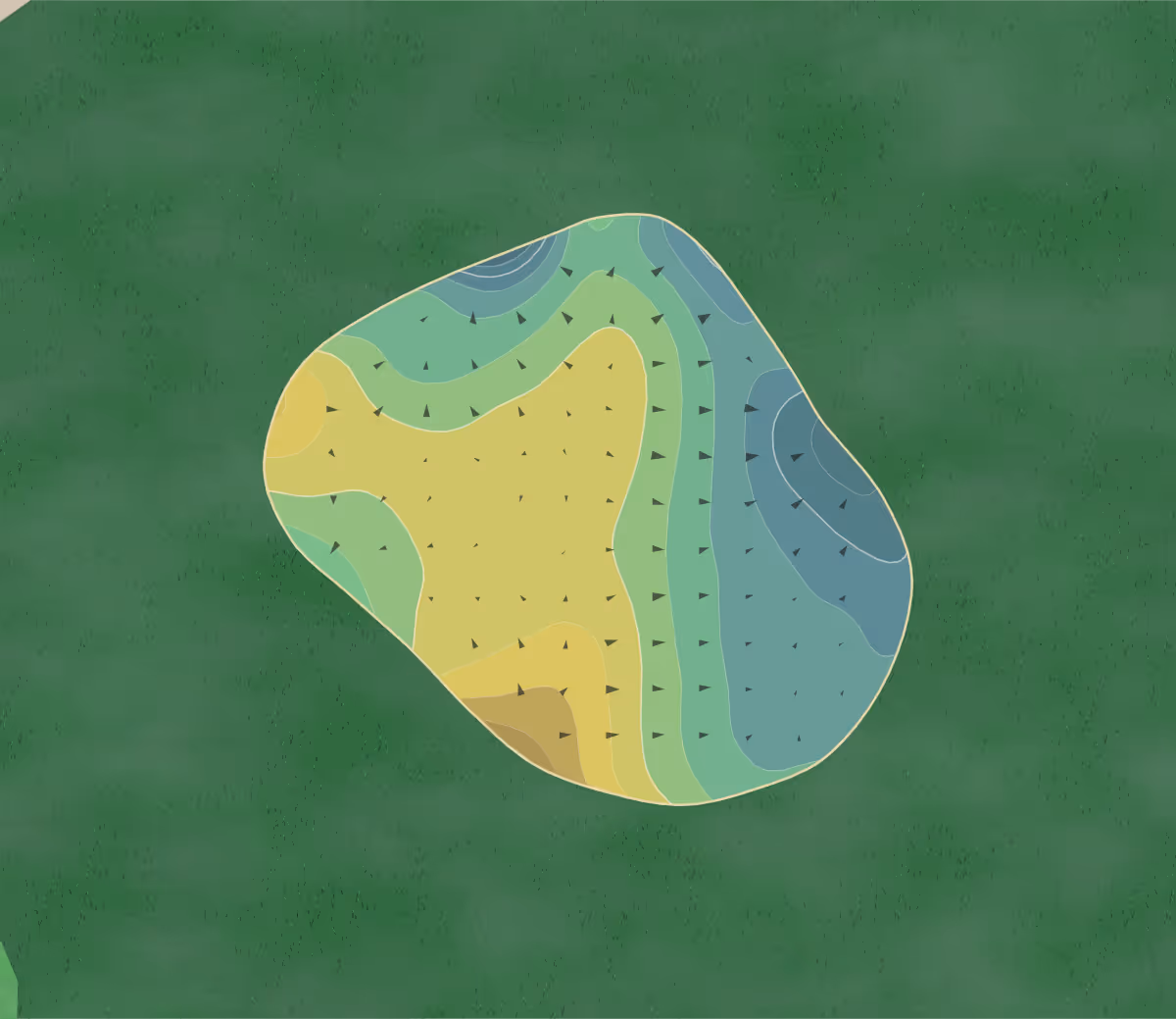Green contour map of Windy Knoll in Springfield, Ohio — 207 elevation contours at a 3-inch interval with fall-line arrows, traced from 1-meter lidar